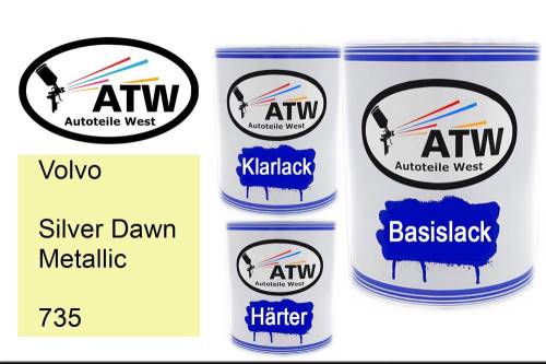 Volvo, Silver Dawn Metallic, 735: 1L Lackdose + 1L Klarlack + 500ml Härter - Set, von ATW Autoteile West.